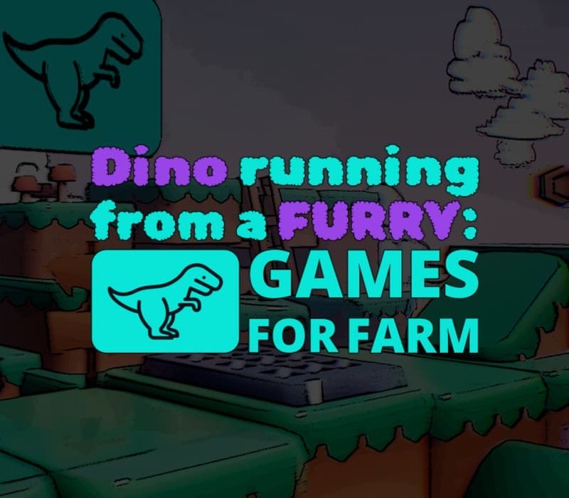 Dino running from a FURRY: GAMESFORFARM cover art